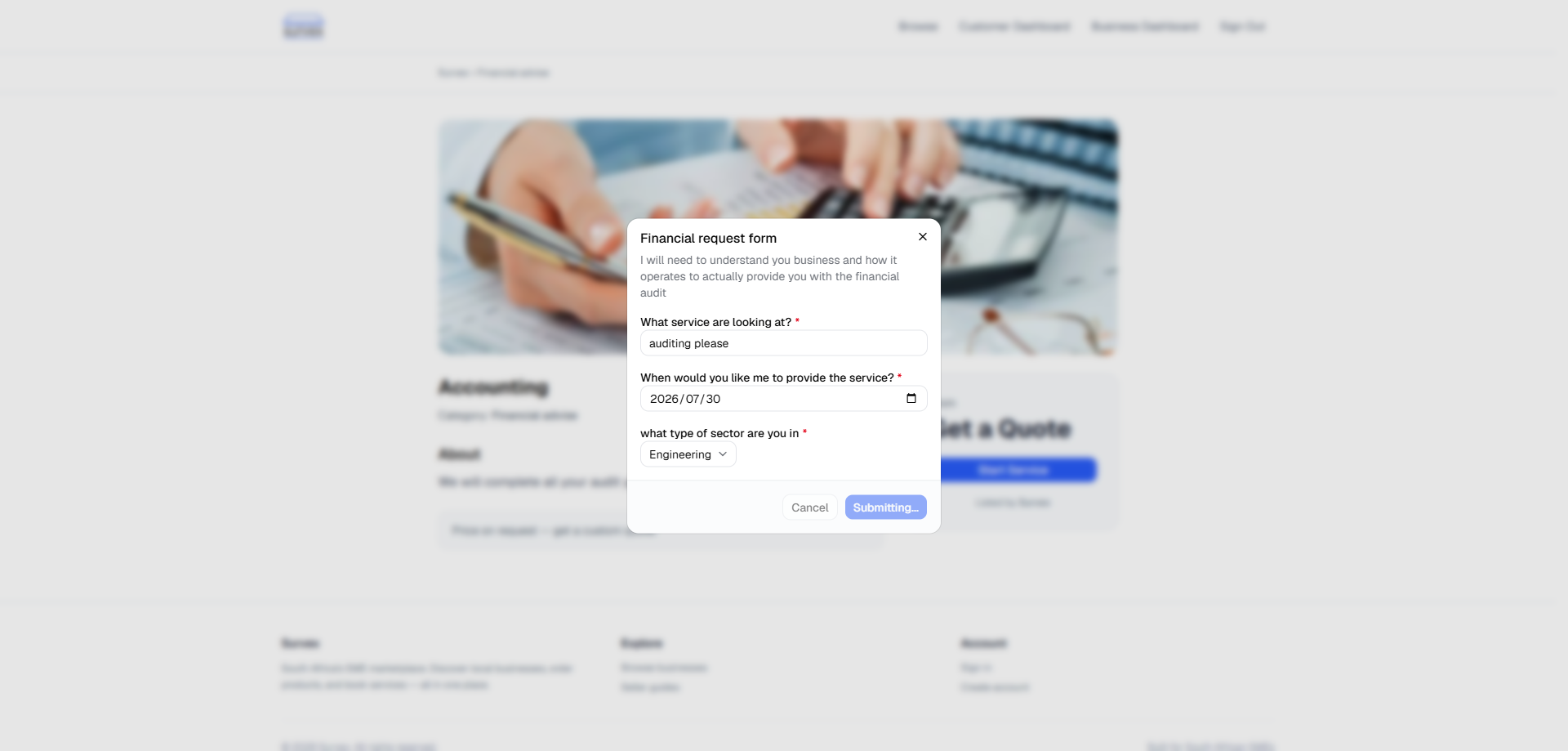 The provider's intake form, shown before the first message.