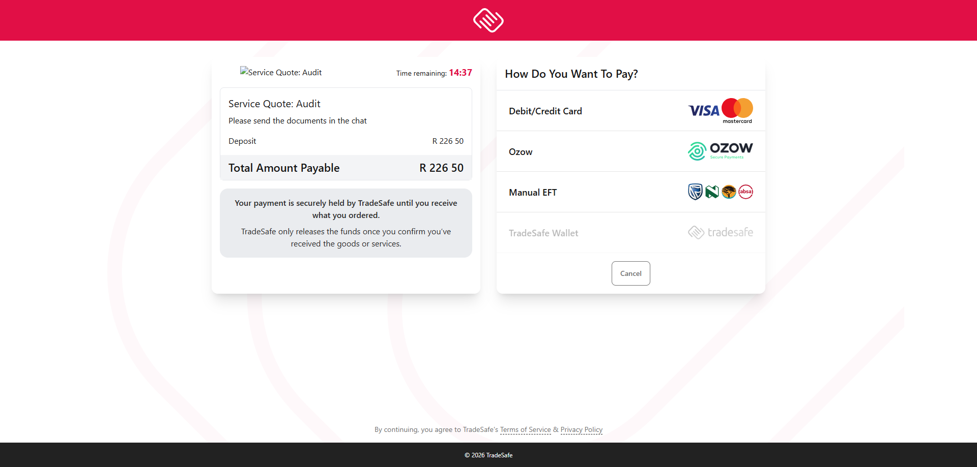 An accepted quote — the first milestone is now ready to pay.