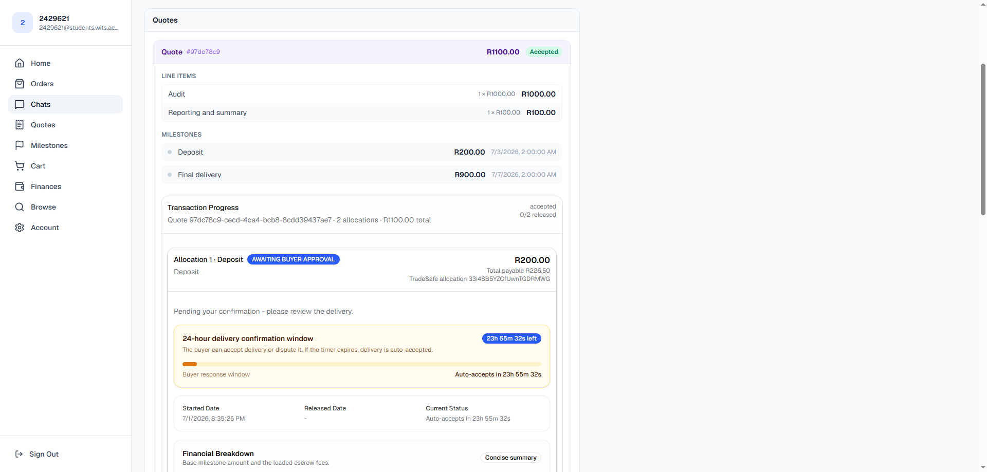 The review window: accept the work or raise a dispute.